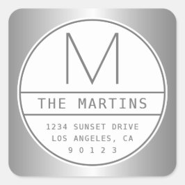 モダンフェイクユニークシルバーグレーアドレス&モノグラム スクエアシール