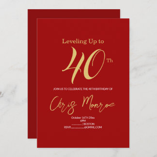 モダンフェイク金ゴールドと赤誕生日招待状 招待状