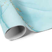 モダンフェイク金ゴールドと青の水彩大理石パターン ラッピングペーパー (ロールコーナー)