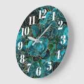 モダンフェイク金ゴールドグリッターティール(緑がかった色)バラ ラージ壁時計 (傾斜)