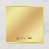 モダンフェイク金ゴールドグリッターハンドスクリプトエレガントプレーン スクエア名刺 (正面)