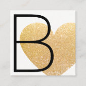 モダンフェイク金ゴールドグリッターハート白黒スクエア スクエア名刺 (正面)