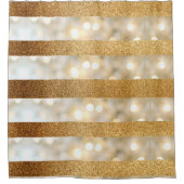 モダンフェイク金ゴールドグリッター及びホワイトライストライプト シャワーカーテン (正面)