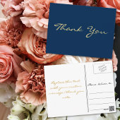 モダンフェイク金ゴールドスクリプトブルー卒業ありがとう ポストカード