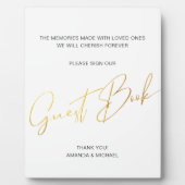 モダンフェイク金ゴールドスクリプト結婚署名のゲストブック フォトプラーク (正面)