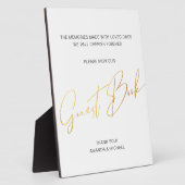 モダンフェイク金ゴールドスクリプト結婚署名のゲストブック フォトプラーク (側面)