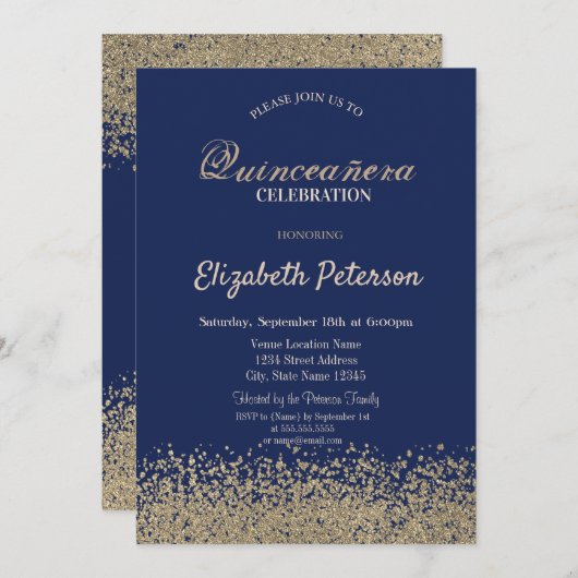 モダンフェイク金ゴールドダイアモンズキンセアニラ 招待状 (正面/裏面)