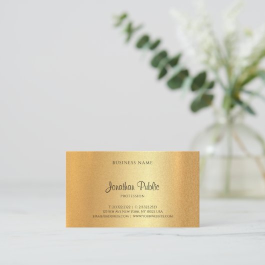 モダンフェイク金ゴールドハンドスクリプトエレガントテンプレート 名刺 (スタンド正面)