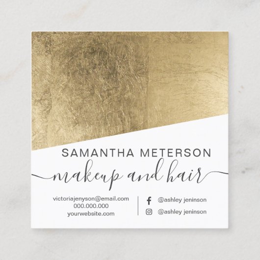 モダンフェイク金ゴールドフォイル美しいガーリーhello スクエア名刺 (裏面)