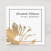 モダンフェイク金ゴールドフローラブラックラインイベントプランナー スクエア名刺 (正面)