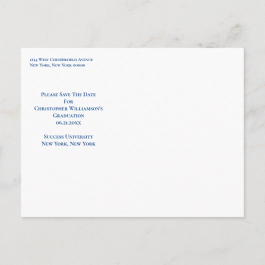 モダンフェイク金ゴールドブルー卒業式の上限を保存 案内ポストカード (裏面)