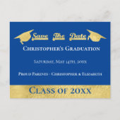 モダンフェイク金ゴールドブルー卒業式の上限を保存 案内ポストカード (正面)