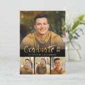 モダンフェイク金ゴールドメタリック4写真卒業パーティー 招待状 (スタンド正面)