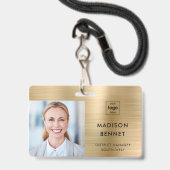 モダンフェイク金ゴールド企業の写真ID バッジ (ストラップ付き表面)