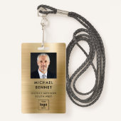 モダンフェイク金ゴールド企業のMetallic Photo IDバッジ バッジ (正面ランヤード)