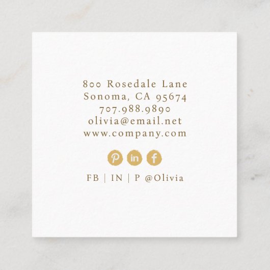 モダンフェイク金ゴールド円ジュエリーデザイナーロゴ スクエア名刺 (裏面)