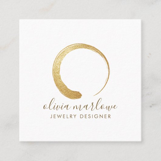 モダンフェイク金ゴールド円ジュエリーデザイナーロゴ スクエア名刺 (正面)