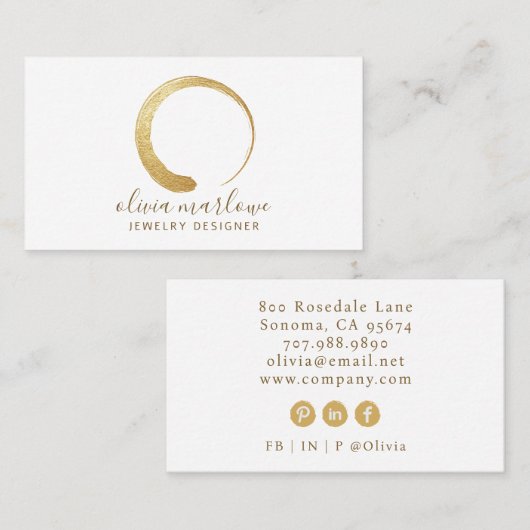 モダンフェイク金ゴールド円ロゴジュエリーデザイナ 名刺 (正面/裏面)