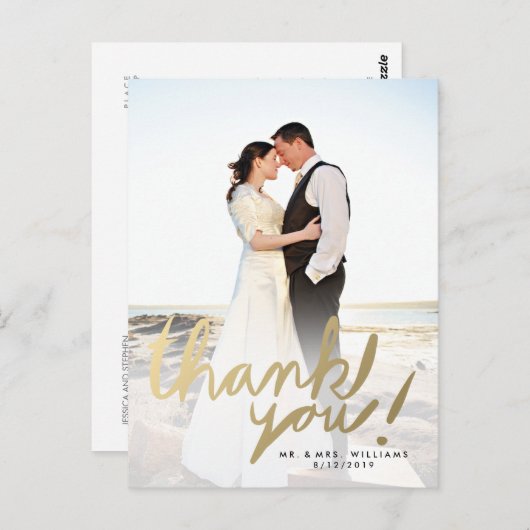 モダンフェイク金ゴールド写真ありがとうはがき ポストカード (正面/裏面)