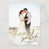 モダンフェイク金ゴールド写真ありがとうはがき ポストカード (正面)