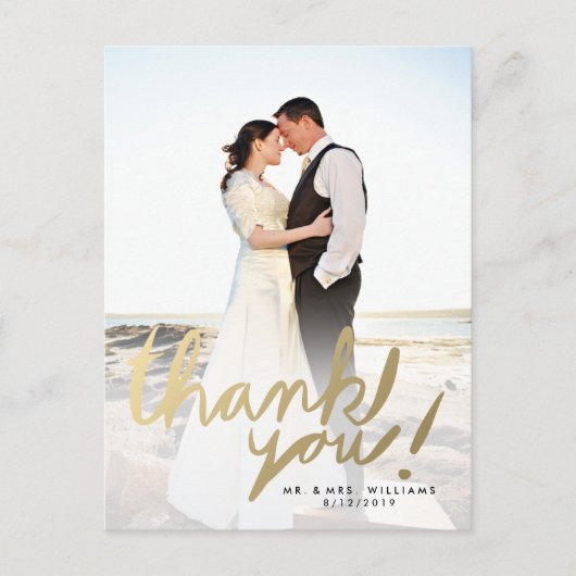 モダンフェイク金ゴールド写真ありがとうはがき ポストカード (正面)