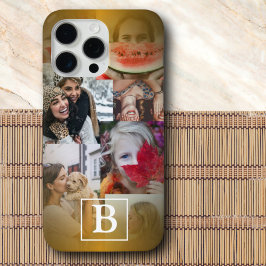 モダンフェイク金ゴールド写真コラージュ&モノグラム iPhone 15 PRO MAXケース