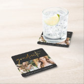 モダンフェイク金ゴールド大学院スクリプトPhoto Grid Black スクエアペーパーコースター (インサイチュ)