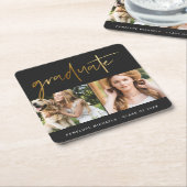 モダンフェイク金ゴールド大学院スクリプトPhoto Grid Black スクエアペーパーコースター (アングル)