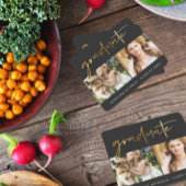 モダンフェイク金ゴールド大学院スクリプトPhoto Grid Black スクエアペーパーコースター