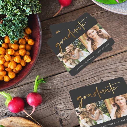 モダンフェイク金ゴールド大学院スクリプトPhoto Grid Black スクエアペーパーコースター