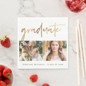 モダンフェイク金ゴールド大学院スクリプトPhoto Grid White スタンダードランチョンナプキン (インサイチュ)