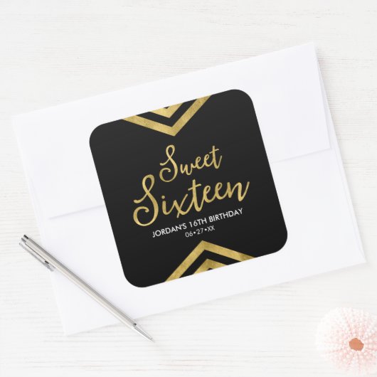 モダンフェイク金ゴールド山形ジオメトリック甘さ16 スクエアシール (封筒)