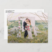モダンフェイク金ゴールド幾何結婚フレーム ポストカード (正面/裏面)