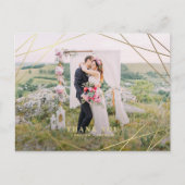 モダンフェイク金ゴールド幾何結婚フレーム ポストカード (正面)