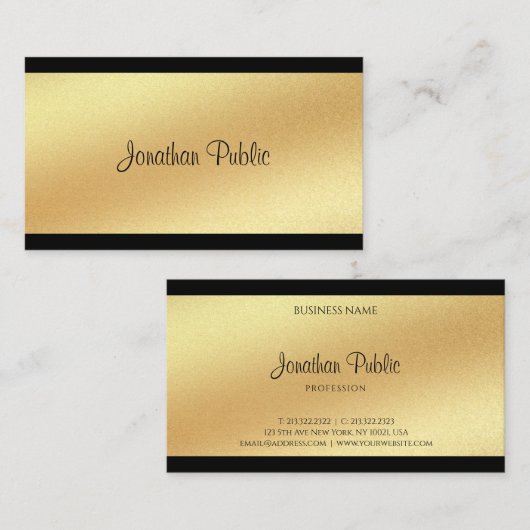 モダンフェイク金ゴールド手書文字クール書 名刺 (正面/裏面)