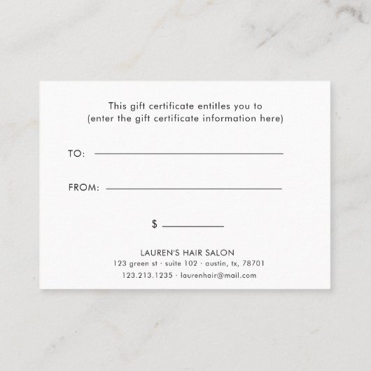 モダンフェイク金ゴールド抽象芸術旋回ギフト証書 名刺 (裏面)