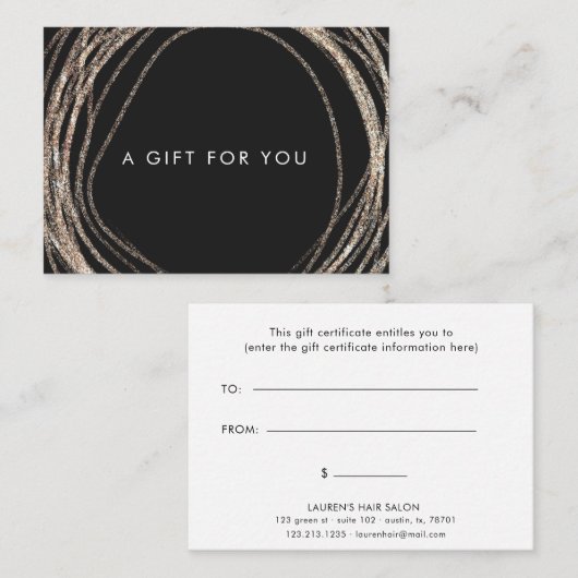 モダンフェイク金ゴールド抽象芸術旋回ギフト証書 名刺 (正面/裏面)