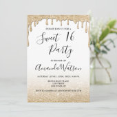 モダンフェイク金ゴールド滴下金ゴールドグリッターグラデーション 招待状 (スタンド正面)