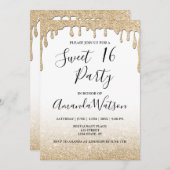 モダンフェイク金ゴールド滴下金ゴールドグリッターグラデーション 招待状 (正面/裏面)