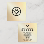 モダンフェイク金ゴールド理容師ロゴ スクエア名刺 (正面/裏面)