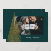 モダンフェイク金ゴールド緑のクリスマスツリー1枚の写真 シーズンカード (正面/裏面)