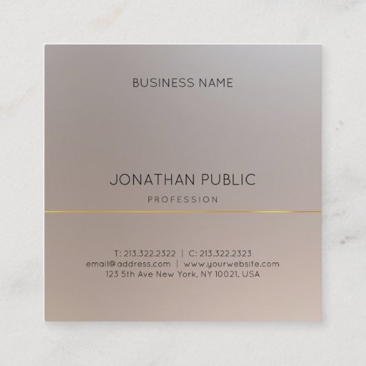 モダンフェイク金ゴールド銀モノグラムエレガント スクエア名刺 (裏面)