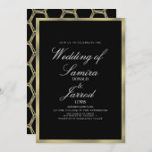 モダンフェイク金ゴールド黒幾何結婚図形 招待状 (正面/裏面)