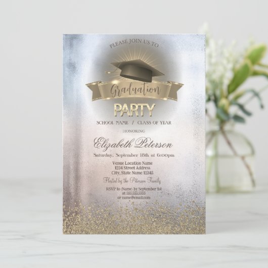 モダンフェイク金ゴールド・ダイヤモンド金属的卒業 招待状 (スタンド正面)