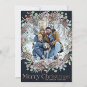 モダンフェイク金ゴールド&ブルーメリークリスマス シーズンカード (正面)