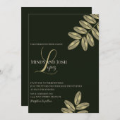 モダンフェイクBranchモノグラムの Script結婚の 招待状 (正面/裏面)