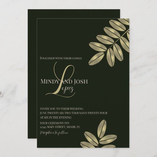 モダンフェイクBranchモノグラムの Script結婚の 招待状 (正面/裏面)