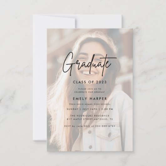 モダンフェイクVellum Overlay写真卒業パーティー 招待状 (正面)