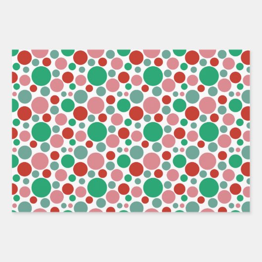モダンフェスティバルかわいい水玉模様レッドピンクグリーン ラッピングペーパーシート (正面3)