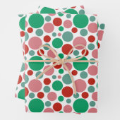 モダンフェスティバルかわいい水玉模様レッドピンクグリーン ラッピングペーパーシート (インサイチュ)